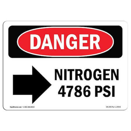 Signmission Safety Sign, OSHA Danger, 18" Height, 24" Width, Nitrogen 4786 PSI (With Right Arrow), Landscape OS-DS-D-1824-L-2456